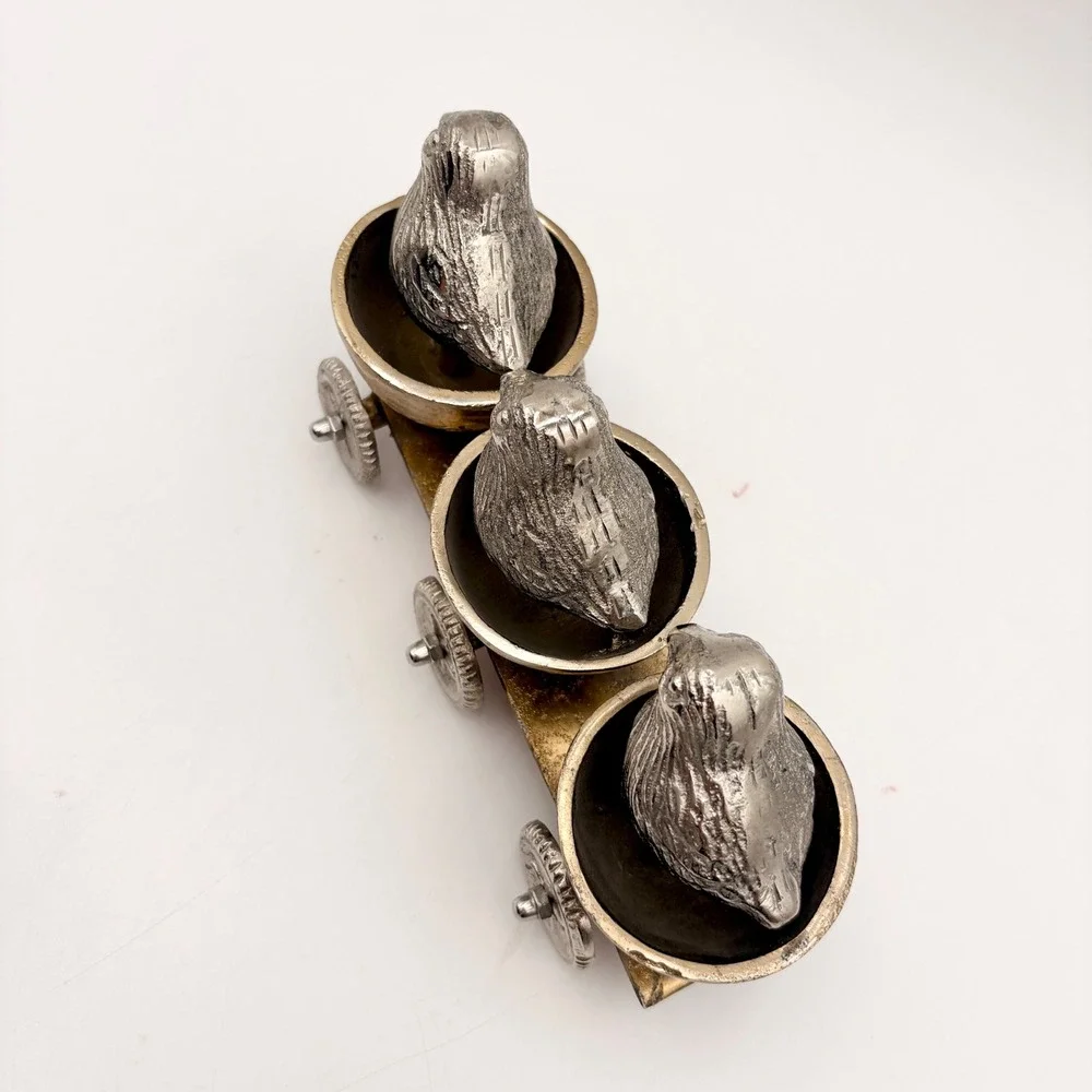 Vintage Style Mixed Metal Three Birds on Rolling Cart Figurine‎ Decor 8.5 Inch